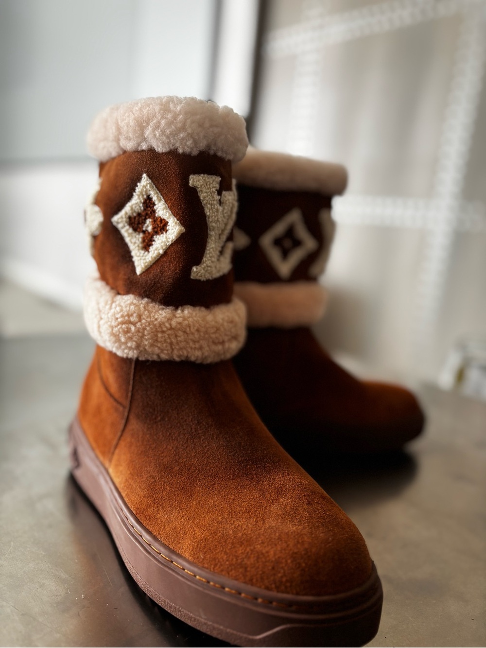 Louis Vuitton Brown Shearling-Trim Winter Boots - Picture 3 of 8